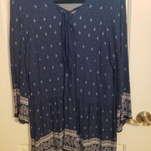 Navy and White XL Peasant Blouse